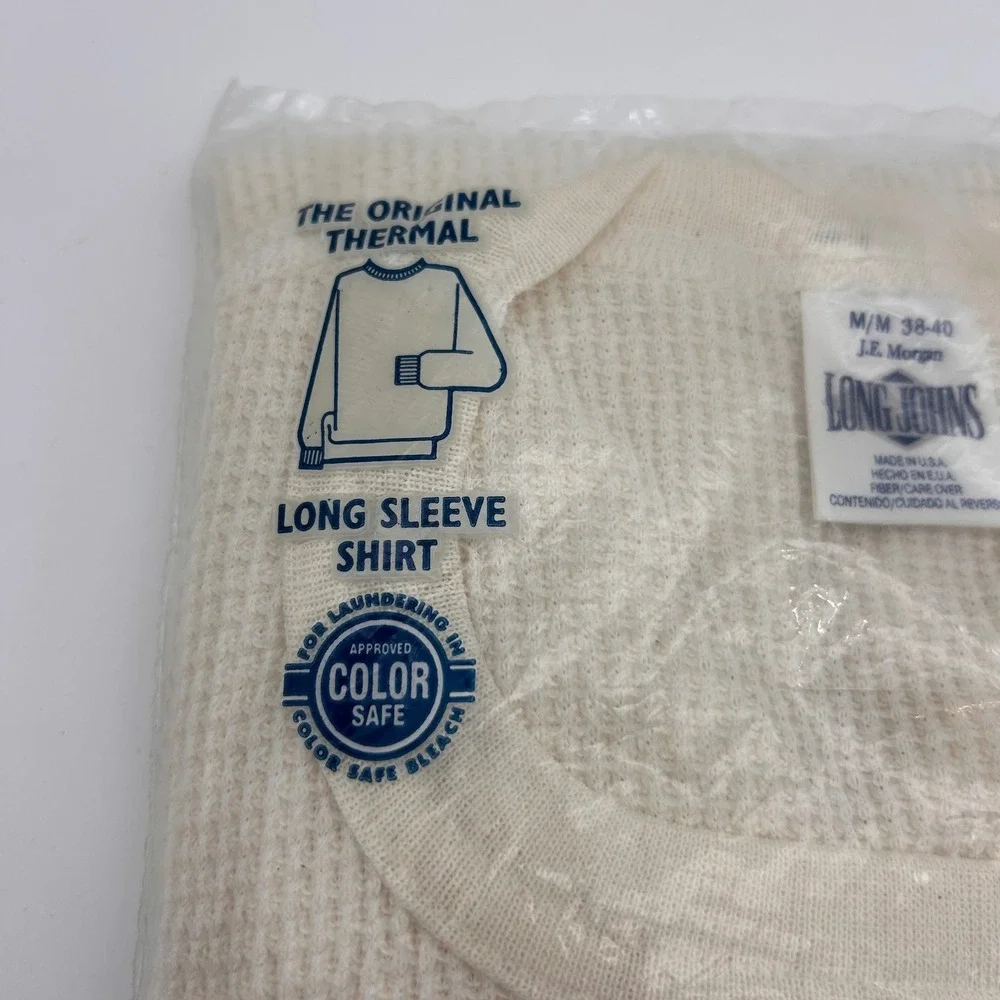 Vintage JE Morgan American Spirit Thermal Shirt Mens Medium White WaffleKnit USA